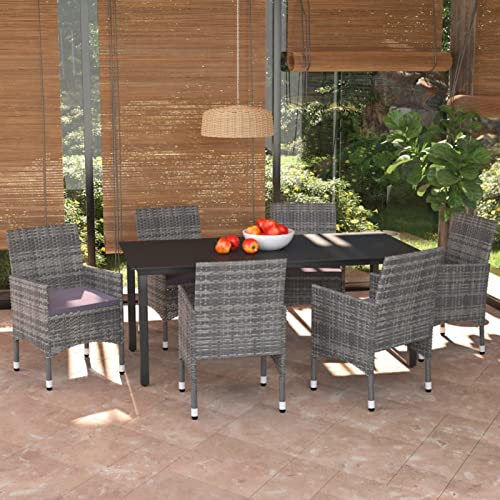 Iiaky 7-TLG. Garten-Essgruppe mit Kissen Gartenset Tisch Und StüHle GartenmöBel Set Garden Furniture Essgruppe Outdoor Poly Rattan Grau // 3094983 von Iiaky