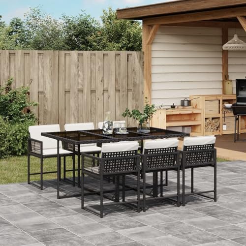 Iiaky 7-TLG. Garten-Essgruppe mit Kissen Gartenset Tisch Und StüHle GartenmöBel Set Garden Furniture Essgruppe Outdoor Schwarz Poly Rattan // 3211446 von Iiaky