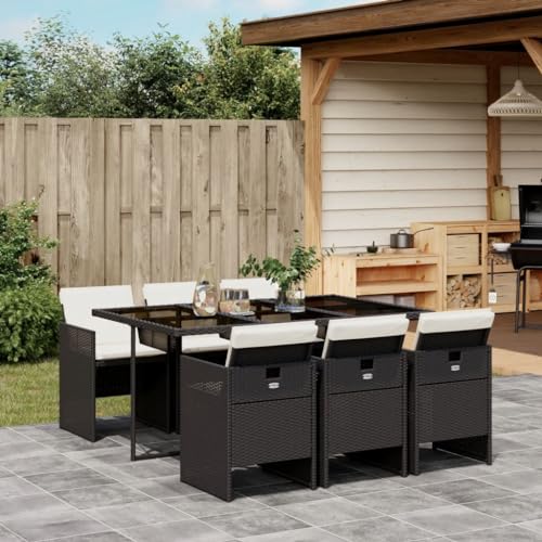 Iiaky 7-TLG. Garten-Essgruppe mit Kissen Gartenset Tisch Und StüHle GartenmöBel Set Garden Furniture Essgruppe Outdoor Schwarz Poly Rattan // 3277673 von Iiaky