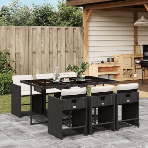 Iiaky 7-TLG. Garten-Essgruppe mit Kissen Gartenset Tisch Und StüHle GartenmöBel Set Garden Furniture Essgruppe Outdoor Schwarz Poly Rattan // 3277853 von Iiaky