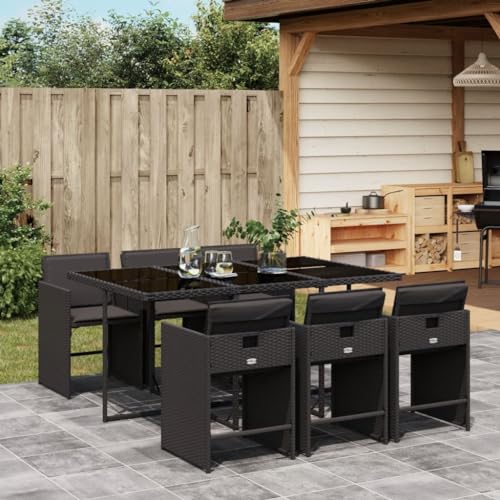 Iiaky 7-TLG. Garten-Essgruppe mit Kissen Gartenset Tisch Und StüHle GartenmöBel Set Garden Furniture Essgruppe Outdoor Schwarz Poly Rattan // 3277854 von Iiaky