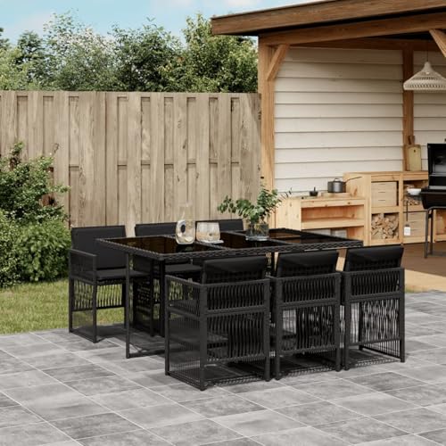 Iiaky 7-TLG. Garten-Essgruppe mit Kissen Sitzgruppe Outdoor TerrassenmöBel Terrassen-Sitzgruppe Garten-Essgruppe Schwarz Poly Rattan // 3210907 von Iiaky