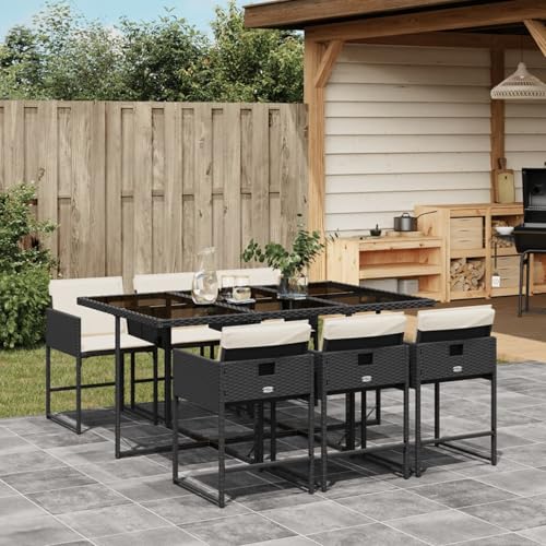 Iiaky 7-TLG. Garten-Essgruppe mit Kissen Sitzgruppe Outdoor TerrassenmöBel Terrassen-Sitzgruppe Garten-Essgruppe Schwarz Poly Rattan // 3211266 von Iiaky