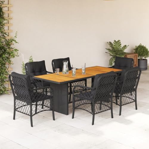 Iiaky 7-TLG. Garten-Essgruppe mit Kissen Sitzgruppe Outdoor TerrassenmöBel Terrassen-Sitzgruppe Garten-Essgruppe Schwarz Poly Rattan // 3212072 von Iiaky