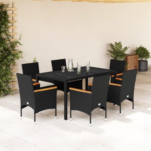 Iiaky 7-TLG. Garten-Essgruppe mit Kissen Sitzgruppe Outdoor TerrassenmöBel Terrassen-Sitzgruppe Garten-Essgruppe Schwarz Poly Rattan Glas // 3278648 von Iiaky