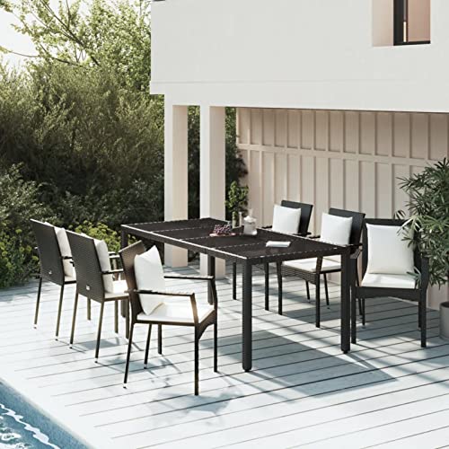 Iiaky 7-TLG. Garten-Essgruppe mit Kissen TerassenmöBel AußEn GartenmöBel Essgruppe Esstisch Set Gartenlounge Set Schwarz Poly Rattan // 3157955 von Iiaky