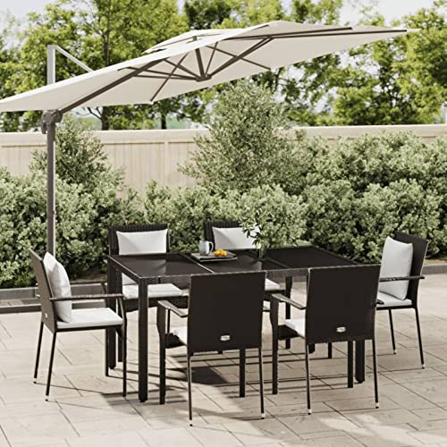 Iiaky 7-TLG. Garten-Essgruppe mit Kissen TerassenmöBel AußEn GartenmöBel Essgruppe Esstisch Set Gartenlounge Set Schwarz Poly Rattan // 3184978 von Iiaky
