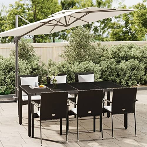 Iiaky 7-TLG. Garten-Essgruppe mit Kissen TerassenmöBel AußEn GartenmöBel Essgruppe Esstisch Set Gartenlounge Set Schwarz Poly Rattan // 3184979 von Iiaky