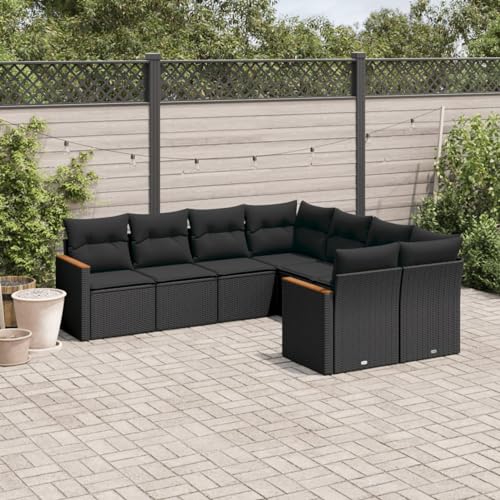 Iiaky 8-TLG. Garten-Sofagarnitur mit Kissen Lounge Sofa Outdoor GartenmöBel Set Sitzgruppe Outdoor Schwarz Poly Rattan // 3258954 von Iiaky