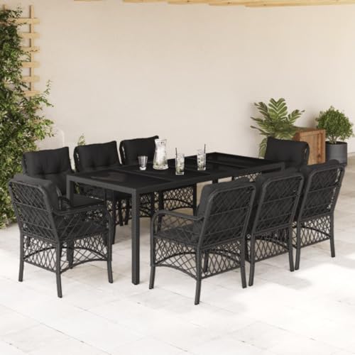 Iiaky 9-TLG. Garten-Essgruppe mit Kissen Gartenlounge Outdoor Garten Essgruppe Gartentisch Set Garten Sitzgruppe Schwarz Poly Rattan // 3212029 von Iiaky