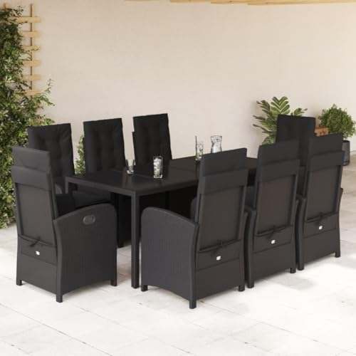 Iiaky 9-TLG. Garten-Essgruppe mit Kissen Gartenlounge Outdoor Garten Essgruppe Gartentisch Set Garten Sitzgruppe Schwarz Poly Rattan // 3212211 von Iiaky