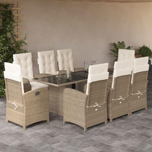 Iiaky 9-TLG. Garten-Essgruppe mit Kissen GartenmöBel TerrassenmöBel Garten Sitzgruppe Essgruppe Garten MöBel Set Beige Poly Rattan // 3212495 von Iiaky