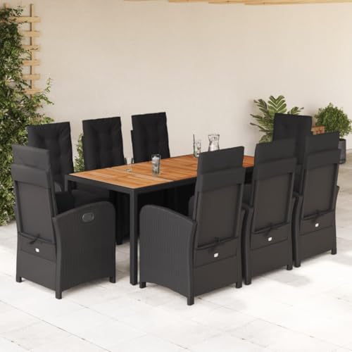 Iiaky 9-TLG. Garten-Essgruppe mit Kissen GartenmöBel TerrassenmöBel Garten Sitzgruppe Essgruppe Garten MöBel Set Schwarz Poly Rattan // 3212479 von Iiaky