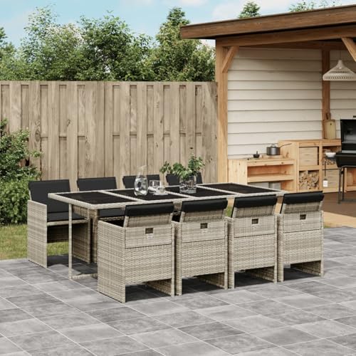 Iiaky 9-TLG. Garten-Essgruppe mit Kissen Gartenset Tisch Und StüHle GartenmöBel Set Garden Furniture Essgruppe Outdoor Hellgrau Poly Rattan // 3277690 von Iiaky