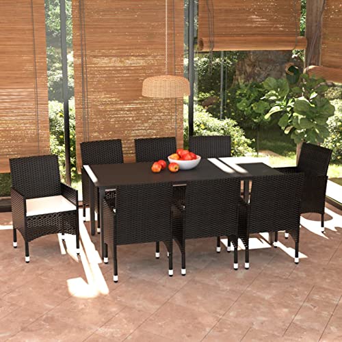Iiaky 9-TLG. Garten-Essgruppe mit Kissen Gartenset Tisch Und StüHle GartenmöBel Set Garden Furniture Essgruppe Outdoor Poly Rattan Schwarz // 3094978 von Iiaky