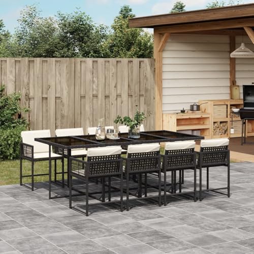 Iiaky 9-TLG. Garten-Essgruppe mit Kissen Gartenset Tisch Und StüHle GartenmöBel Set Garden Furniture Essgruppe Outdoor Schwarz Poly Rattan // 3211458 von Iiaky