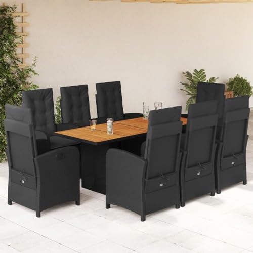 Iiaky 9-TLG. Garten-Essgruppe mit Kissen Gartenset Tisch Und StüHle GartenmöBel Set Garden Furniture Essgruppe Outdoor Schwarz Poly Rattan // 3212276 von Iiaky