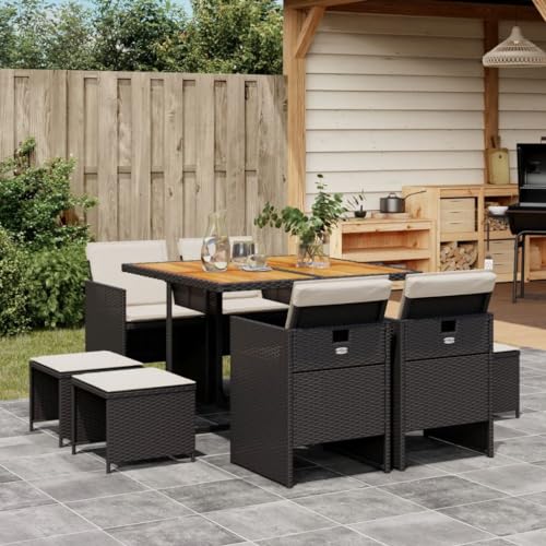 Iiaky 9-TLG. Garten-Essgruppe mit Kissen Gartenset Tisch Und StüHle GartenmöBel Set Garden Furniture Essgruppe Outdoor Schwarz Poly Rattan // 3277730 von Iiaky