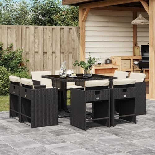 Iiaky 9-TLG. Garten-Essgruppe mit Kissen Gartenset Tisch Und StüHle GartenmöBel Set Garden Furniture Essgruppe Outdoor Schwarz Poly Rattan // 3277961 von Iiaky