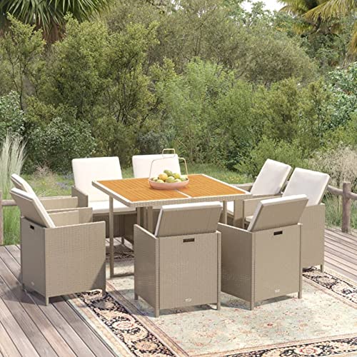 Iiaky 9-TLG. Garten-Essgruppe mit Kissen Lounge MöBel Outdoor TerrassenmöBel Essgruppe Gartentisch Garten Lounge Set Poly Rattan Beige // 3095528 von Iiaky