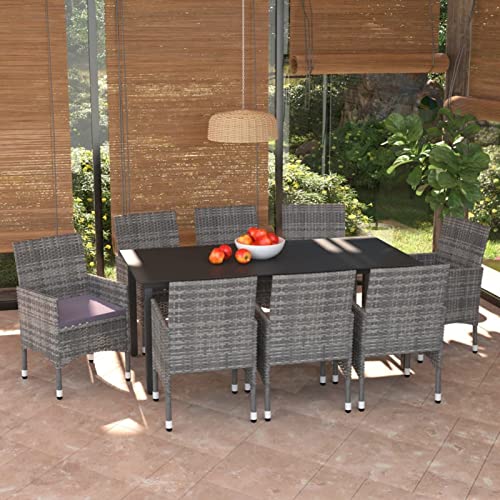 Iiaky 9-TLG. Garten-Essgruppe mit Kissen Sitzgruppe Outdoor TerrassenmöBel Terrassen-Sitzgruppe Garten-Essgruppe Poly Rattan Grau // 3094984 von Iiaky