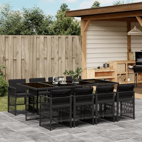 Iiaky 9-TLG. Garten-Essgruppe mit Kissen Sitzgruppe Outdoor TerrassenmöBel Terrassen-Sitzgruppe Garten-Essgruppe Schwarz Poly Rattan // 3210919 von Iiaky