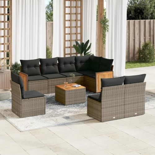 Iiaky 9-TLG. Garten-Sofagarnitur mit Kissen GartenmöBel Set Sitzgruppe Outdoor Lounge Sofa Outdoor Garten MöBel Grau Poly Rattan // 3227733 von Iiaky