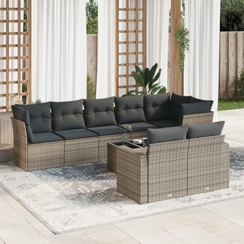 Iiaky 9-TLG. Garten-Sofagarnitur mit Kissen LoungemöBel Balkon Patio Furniture Gartengarnitur Set Grau Poly Rattan // 3219220 von Iiaky