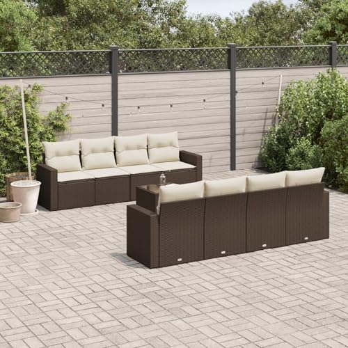 Iiaky 9-TLG. Garten-Sofagarnitur mit Kissen Outdoor Sofa Garten LoungemöBel Set Balkonsofa LoungemöBel TerrassenmöBel Braun Poly Rattan // 3218743 von Iiaky