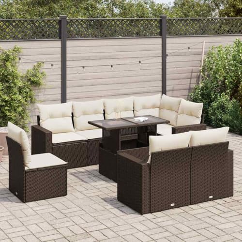 Iiaky 9-TLG. Garten-Sofagarnitur mit Kissen Outdoor Sofa Garten LoungemöBel Set Balkonsofa LoungemöBel TerrassenmöBel Braun Poly Rattan // 3326344 von Iiaky