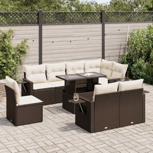 Iiaky 9-TLG. Garten-Sofagarnitur mit Kissen Outdoor Sofa Garten LoungemöBel Set Balkonsofa LoungemöBel TerrassenmöBel Braun Poly Rattan // 3326504 von Iiaky