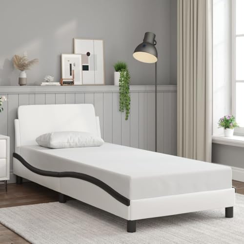 Iiaky Bettgestell mit Kopfteil Tagesbett Bettrahmen Bed Frame Kopfteil Bett Betten Weiß und Schwarz 90x200 cm Kunstlederer von Iiaky
