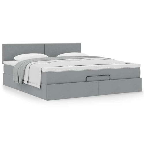 Iiaky Boxspringbett 160x200 mit Matratze und Bettkasten Boxspringbett mit Stauraum Polsterbett mit Matratze und Topper Bettgestell mit Lattenrost-Hellgrau-160 x 200 cm/Typ 1 von Iiaky