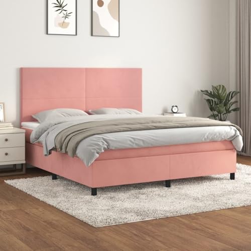 Iiaky Boxspringbett mit Matratze Betten Mit Matratze Schlafzimmer Bett Boxspringbett Mit Matratze Rosa 180x200 cm Samt // 3142922 von Iiaky