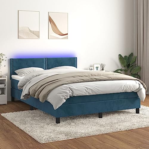 Iiaky Boxspringbett mit Matratze & LED Bett Mit Matratze Boxspringbett Betten Box Spring Bett Betten Mit Matratze Dunkelblau 140x200 cm Samt // 3134349 von Iiaky