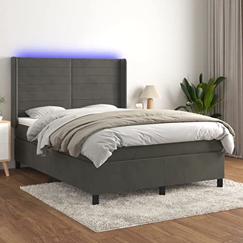 Iiaky Boxspringbett mit Matratze & LED Bett Mit Matratze Boxspringbett Betten Box Spring Bett Betten Mit Matratze Dunkelgrau 140x190 cm Samt // 3139620 von Iiaky