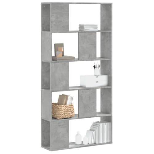 Iiaky Bücherregal 5 Böden Regal Wohnzimmer BüCherregal Bookshelf Ordner Regal BüCherregal Betongrau 80,5x23,5x162,5 cm Holzwerkstoff von Iiaky