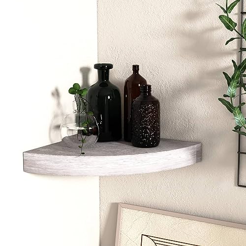 Iiaky Eck-Schweberegal Betongrau 25x25x3,8 cm MDF Schwebendes Regal Wandregale Eckregal KüChe Eckregal von Iiaky