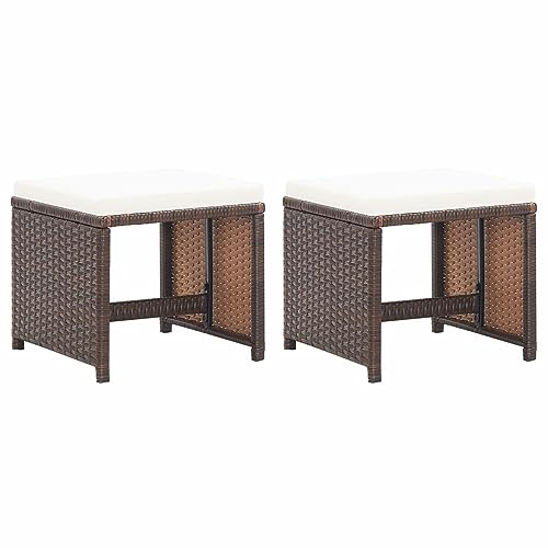 Iiaky Gartenhocker 2 STK. mit Sitzkissen Hocker Outdoor Garten Hocker FüR Draussen Sitzhocker Outdoor Poly Rattan Braun von Iiaky