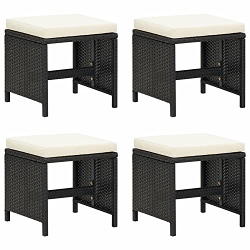 Iiaky Gartenhocker 4 STK. mit Sitzkissen Hocker Outdoor Garten Hocker FüR Draussen Sitzhocker Outdoor Poly Rattan Schwarz // 316748 von Iiaky