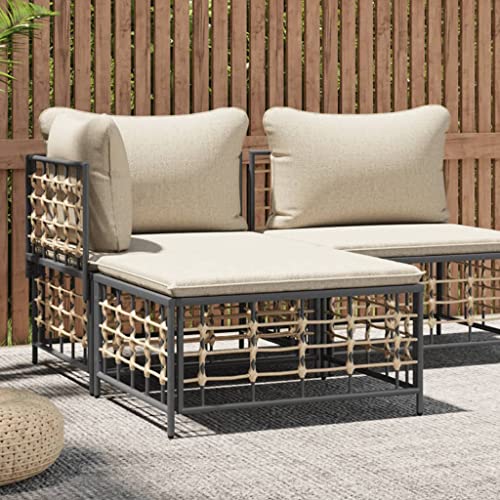 Iiaky Gartenhocker mit Beige Kissen Hocker Outdoor Garten Hocker FüR Draussen Sitzhocker Outdoor Poly Rattan von Iiaky