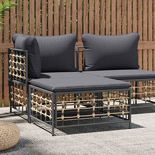 Iiaky Gartenhocker mit Dunkelgrauem Kissen Hocker Outdoor Garten Hocker FüR Draussen Sitzhocker Outdoor Poly Rattan von Iiaky