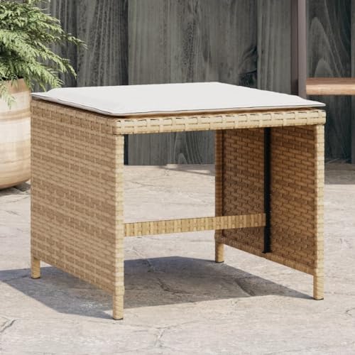 Iiaky Gartenhocker mit Kissen Hocker Outdoor Garten Hocker FüR Draussen Sitzhocker Outdoor 4 STK. Beige 40x40x35 cm Poly Rattan von Iiaky