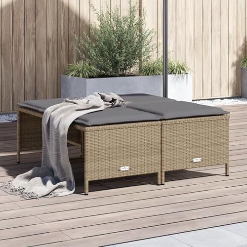 Iiaky Gartenhocker mit Kissen Hocker Outdoor Garten Hocker FüR Draussen Sitzhocker Outdoor 4 STK. Beige Poly Rattan // 368365 von Iiaky