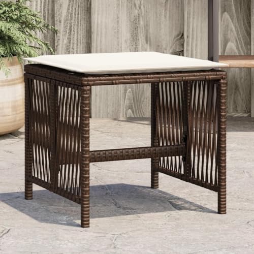 Iiaky Gartenhocker mit Kissen Hocker Outdoor Garten Hocker FüR Draussen Sitzhocker Outdoor 4 STK. Braun 41x41x36 cm Poly Rattan von Iiaky