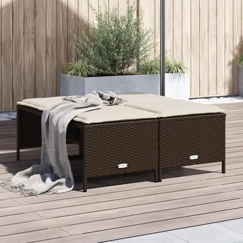 Iiaky Gartenhocker mit Kissen Hocker Outdoor Garten Hocker FüR Draussen Sitzhocker Outdoor 4 STK. Braun Poly Rattan von Iiaky