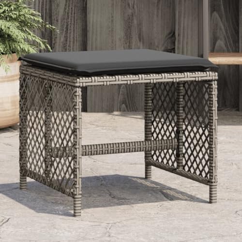 Iiaky Gartenhocker mit Kissen Hocker Outdoor Garten Hocker FüR Draussen Sitzhocker Outdoor 4 STK. Grau 41x41x36 cm Poly Rattan // 365050 von Iiaky