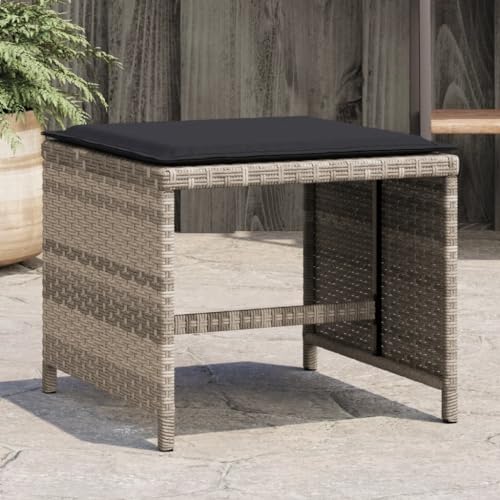 Iiaky Gartenhocker mit Kissen Hocker Outdoor Garten Hocker FüR Draussen Sitzhocker Outdoor 4 STK. Hellgrau 40x40x35 cm Poly Rattan von Iiaky