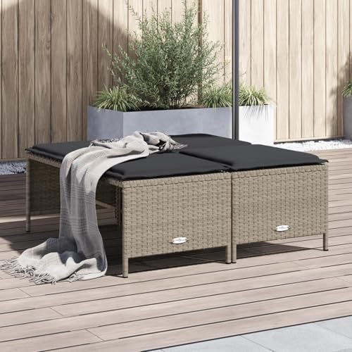 Iiaky Gartenhocker mit Kissen Hocker Outdoor Garten Hocker FüR Draussen Sitzhocker Outdoor 4 STK. Hellgrau Poly Rattan von Iiaky