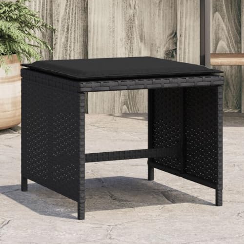 Iiaky Gartenhocker mit Kissen Hocker Outdoor Garten Hocker FüR Draussen Sitzhocker Outdoor 4 STK. Schwarz 40x40x35 cm Poly Rattan // 4007484 von Iiaky